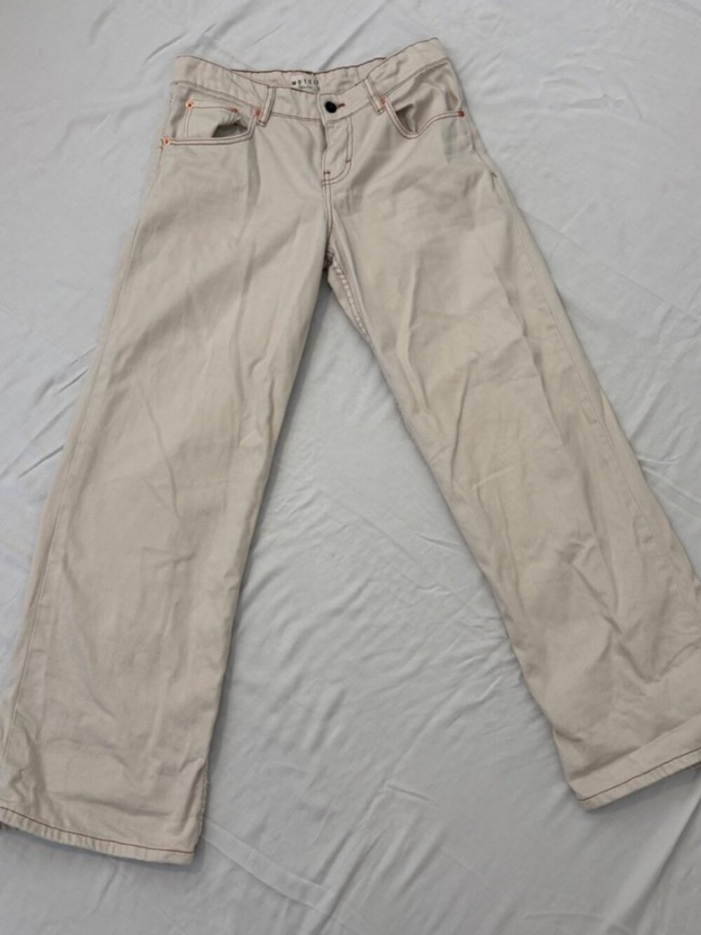 Motel Denim Cream High Rise Straight Leg Jeans